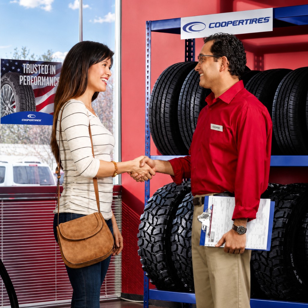 Customer meeting a Cooper tire specialist