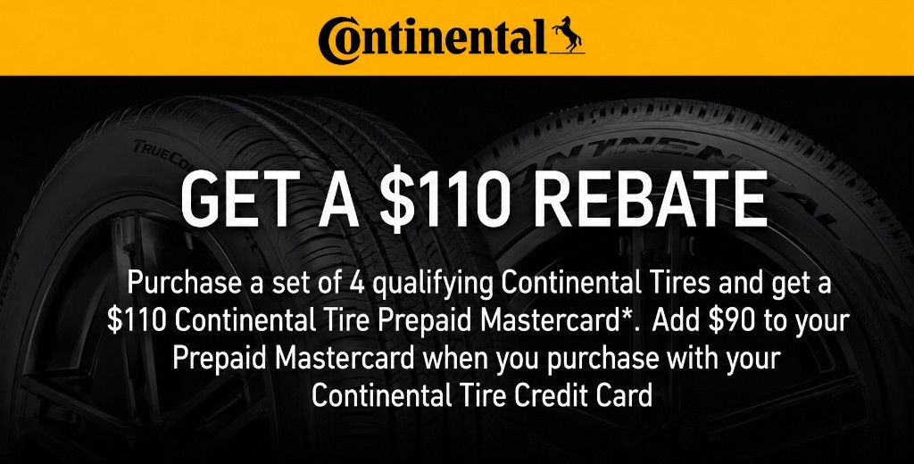 Get a $110 rebate on a set of 4 qualifying Continental tires